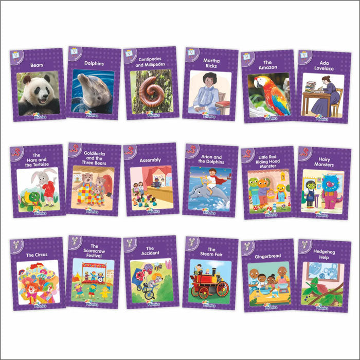 Jolly Phonics Purple Readers Complete Set Level 5 (General Fiction, Non-Fiction & Inky Mouse and Friends) (Precursive letters)