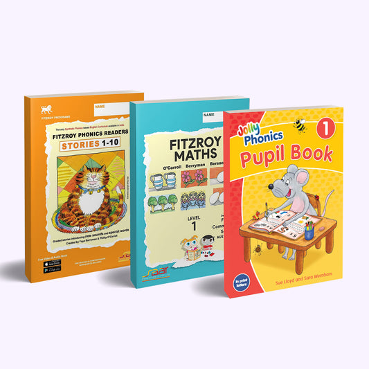 Early Learning Starter Bundle: Fitzroy Phonics Readers 1-10 + Fitzroy Maths 1 + Jolly Phonics Pupil Book 1