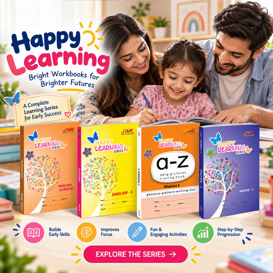 Happy Learning Series Bundle: English Cursive I + English I + A-Z Phonics 1 + Maths I